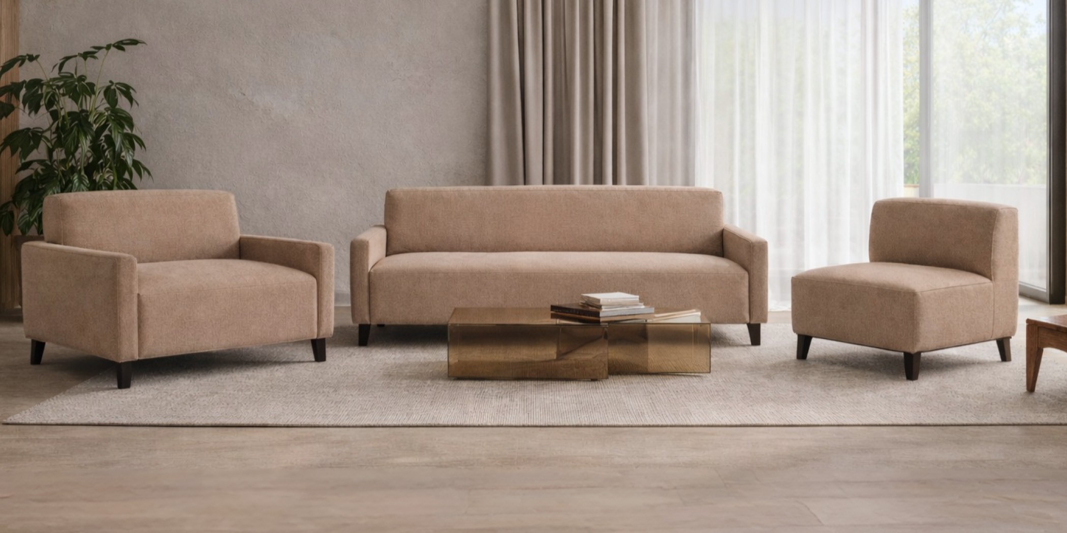 Asana 3+2+Armless Chair Fabric Brooklyn Biege