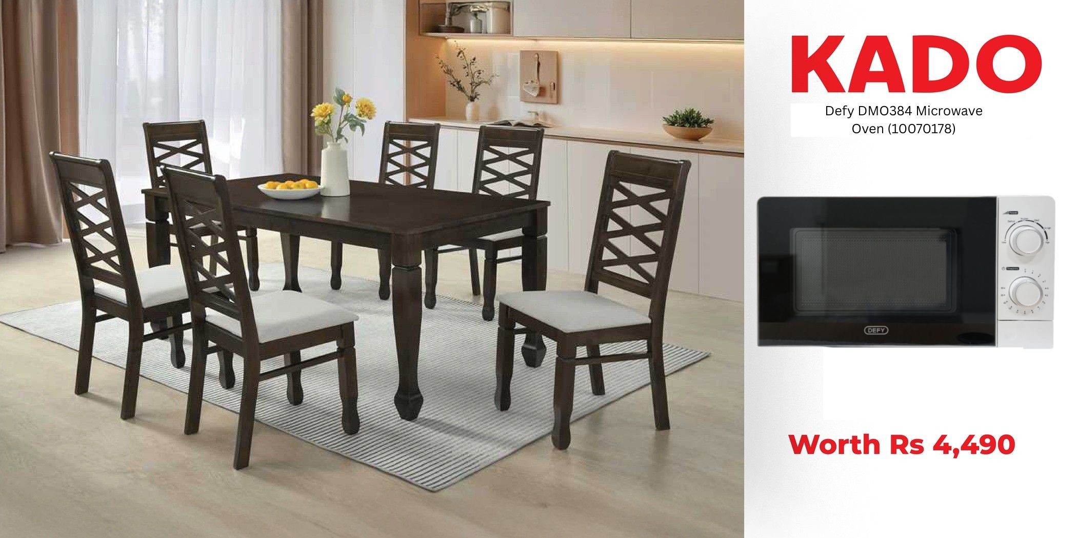 Nairobi Table & 6 Chairs Merlot In Rubberwood & Free Defy DMO384 Microwave Oven