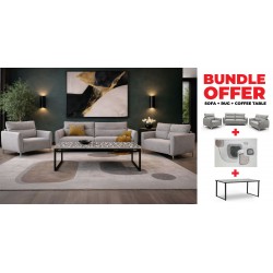 aglia 3+2+1 Str Fabric Grey Leather Gel + Dahl Coffee Table + Rug 160x230 cm Grey