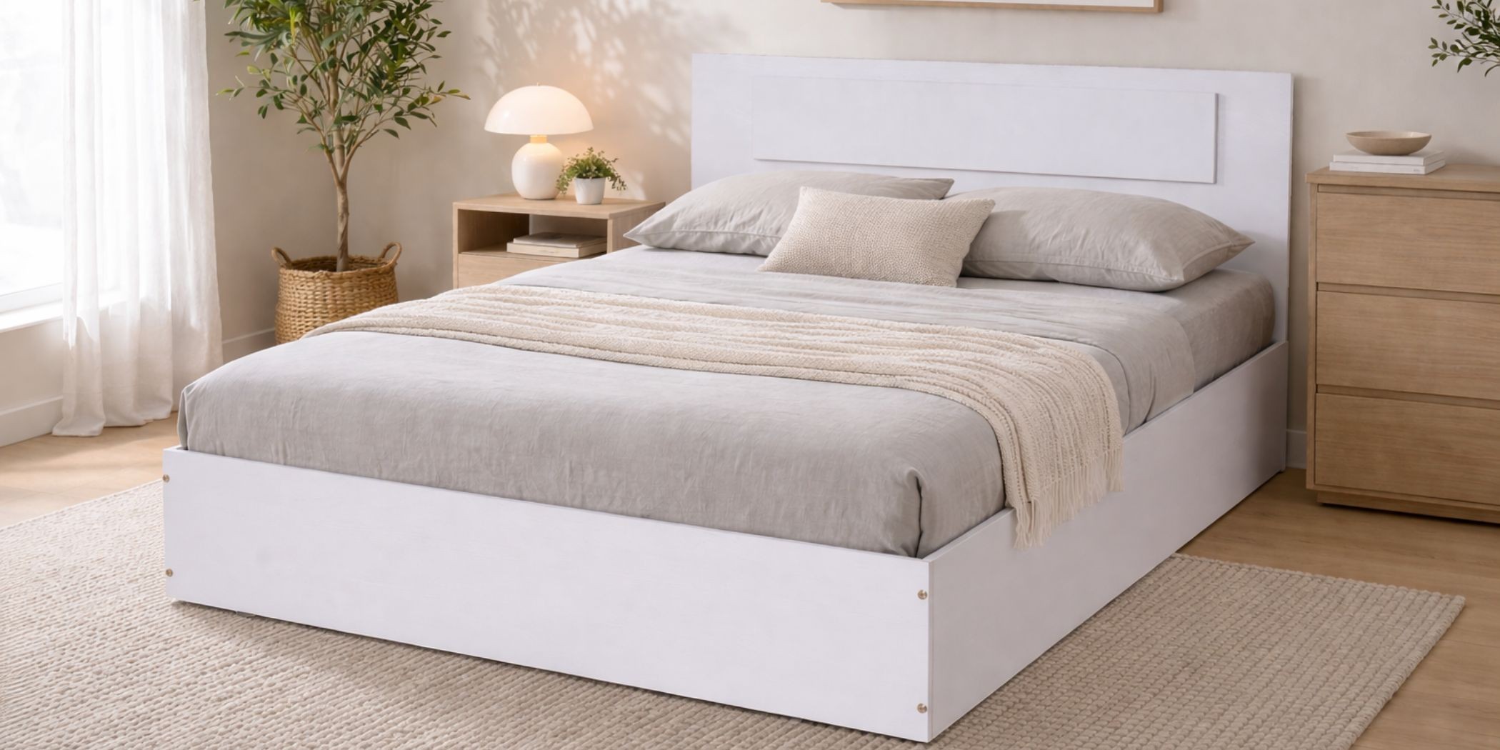 Grace Bed 150x190 cm MDF White Ash