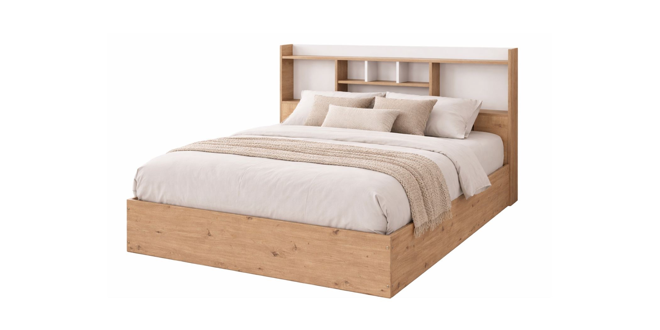 Neo Bed 150x190 cm MDF Red Oak and White