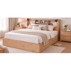 Neo Bed 150x190 cm MDF Red Oak and White