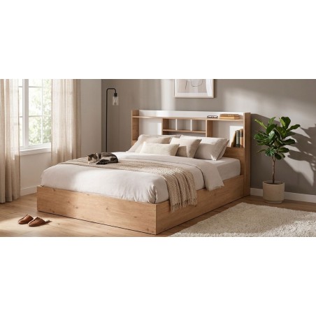 Neo Bed 150x190 cm MDF Red Oak and White