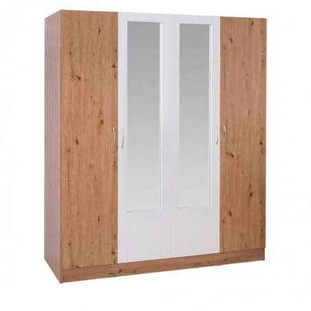 Neo Wardrobe 4 Doors MDF Red Oak And White
