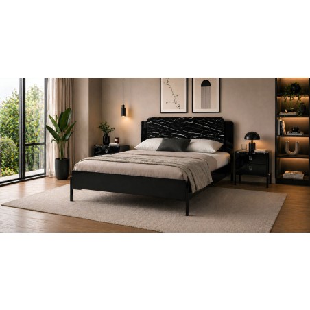 Essencia Bed 180x200 cm Glossy Black & Marble