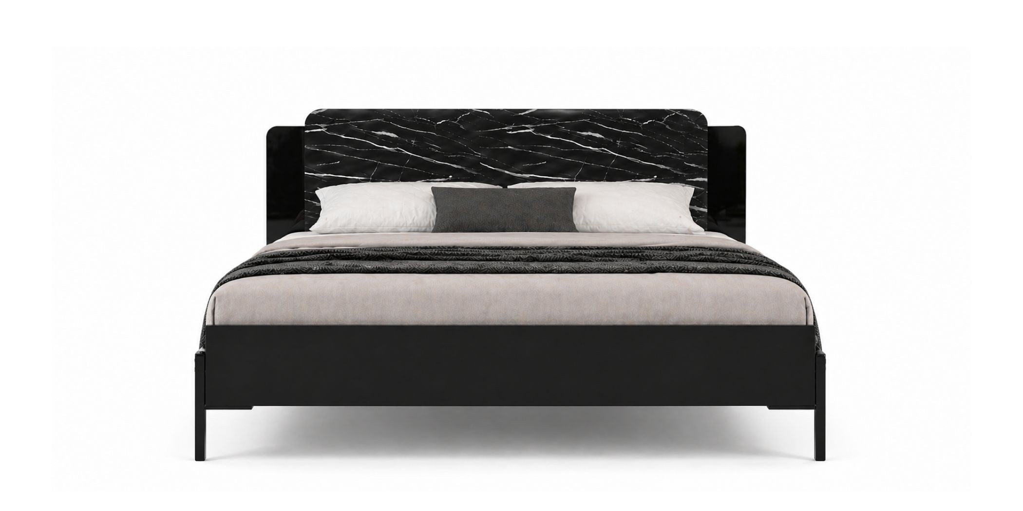 Essencia Bed 180x200 cm Glossy Black & Marble