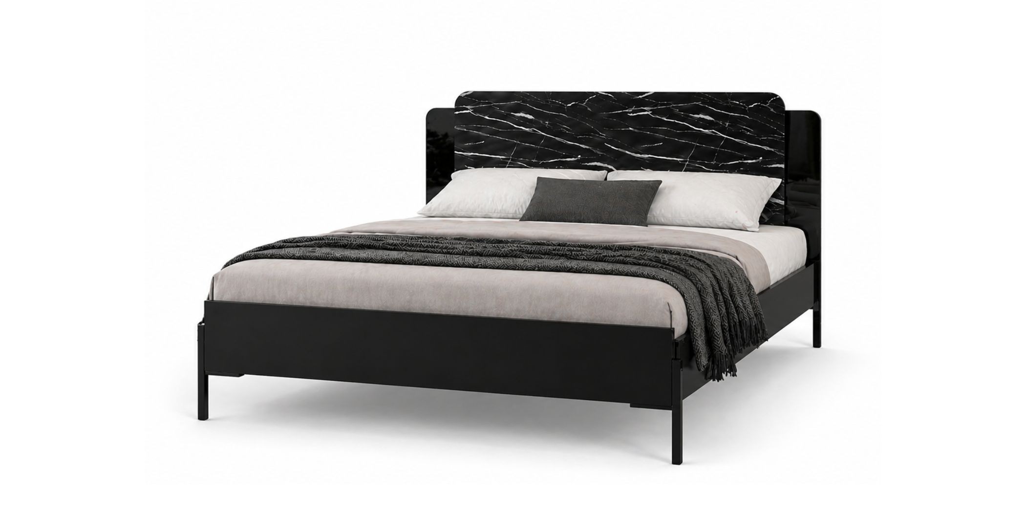 Essencia Bed 180x200 cm Glossy Black & Marble