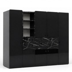 Essencia Wardrobe 7 Doors Glossy Black & Marble