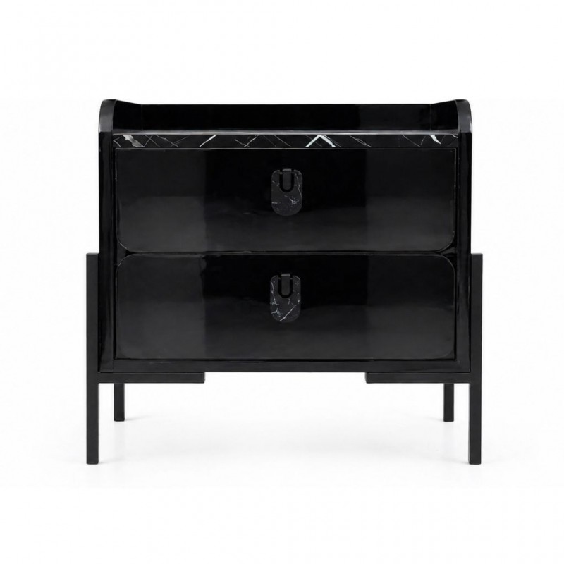 Essencia Night Table Glossy Black & Marble