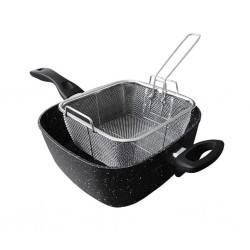 Westinghouse WCCS0009D24MBB 4pcs 24cm Deep Square Pan Set With Glass Lid, Fry Basket & Steam Rack