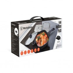 Westinghouse WCCS0009D24MBB 4pcs 24cm Deep Square Pan Set With Glass Lid, Fry Basket & Steam Rack