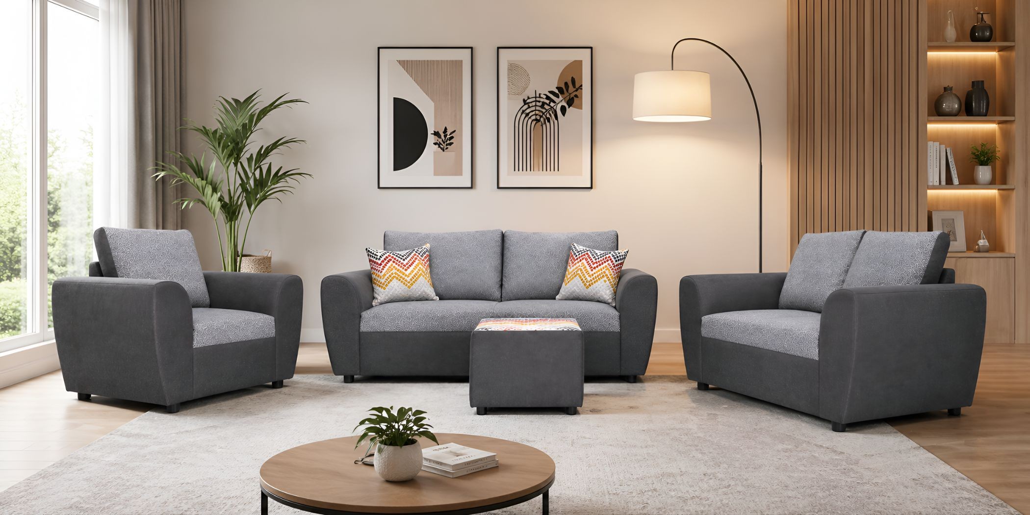 Lisa 3+2+1+FREE OTTOMAN Fabric Dark Grey