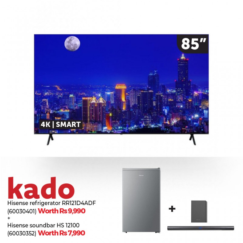 Hisense 85E7N 85" Qled Smart Tv & Free Hisense HS 2100 Sound bar + Hisense RR121D4ADF Free Refrigerator