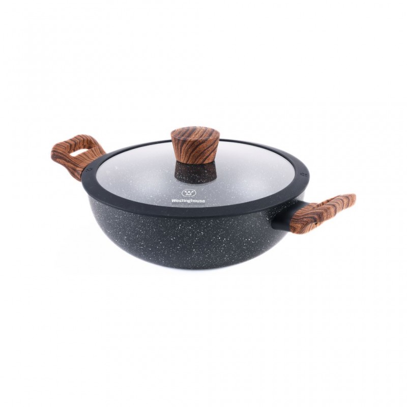Westinghouse WCCW0085D24MBB 24cm Pressed Aluminum Wok With Glass Lid