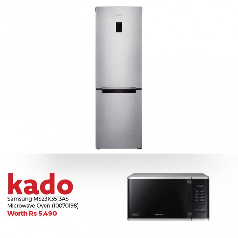 Samsung RB33J3205SA Refrigerator & Free Samsung MS23K3513AS Microwave Oven