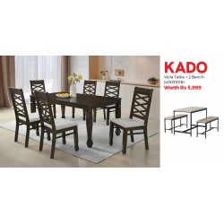 Nairobi Table & 6 Chairs Merlot In Rubberwood & Free Vella Table & 2 Bench in Melamine Oak