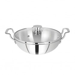 Solitaire TPKGL03 24cm SS Triply Wok W/ Glass Lid "O"