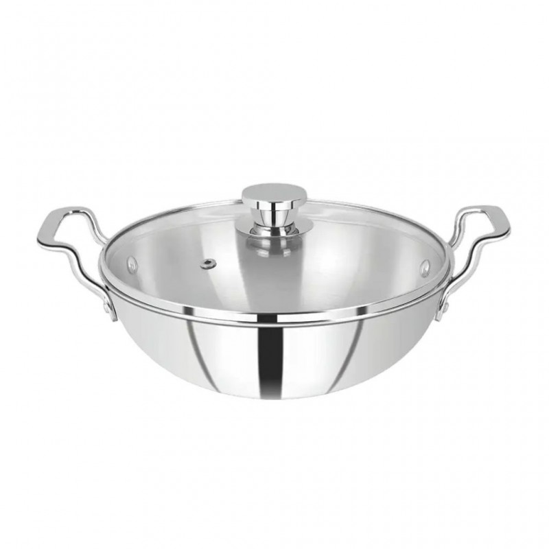 Solitaire TPKGL03 24cm SS Triply Wok W/ Glass Lid "O"