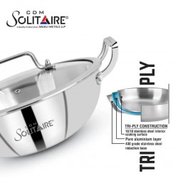 Solitaire TPKGL03 24cm SS Triply Wok W/ Glass Lid "O"