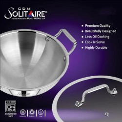 Solitaire TPKGL03 24cm SS Triply Wok W/ Glass Lid "O"