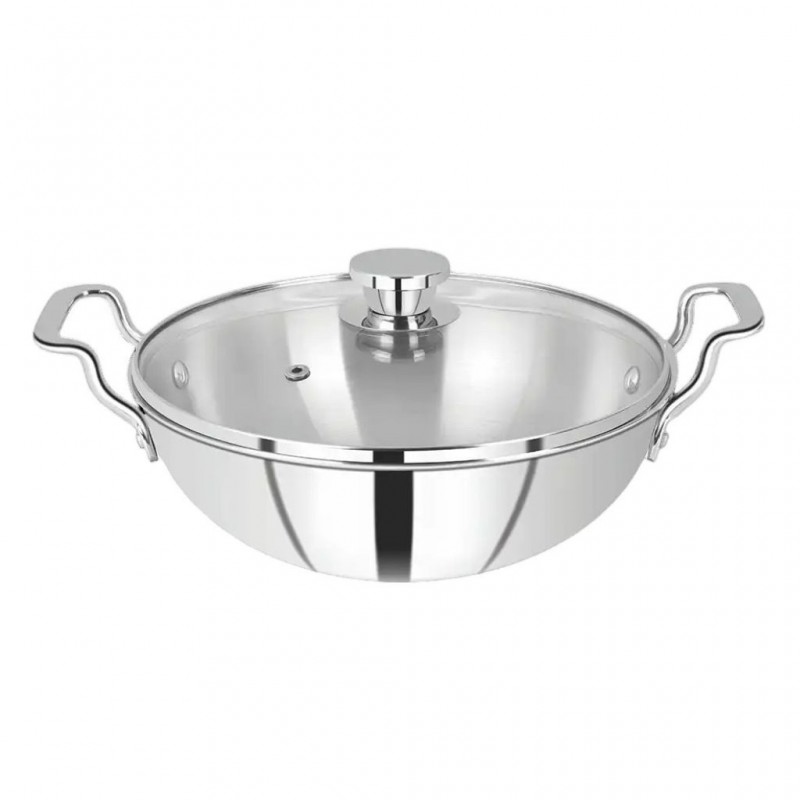 Solitaire TPKGL06 30cm SS Triply Wok W/ Glass Lid "O"