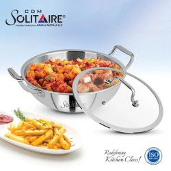 Solitaire TPKGL08 34cm SS Triply Wok W/ Glass Lid "O"