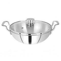 Solitaire TPKGL08 34cm SS Triply Wok W/ Glass Lid "O"