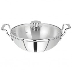 Solitaire TPKGL09 36cm SS Triply Wok W/ Glass Lid "O"