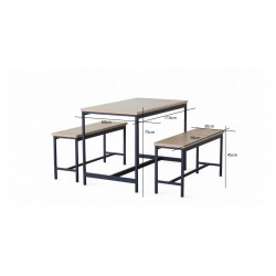 Vella Table & 2 Bench in Melamine Oak