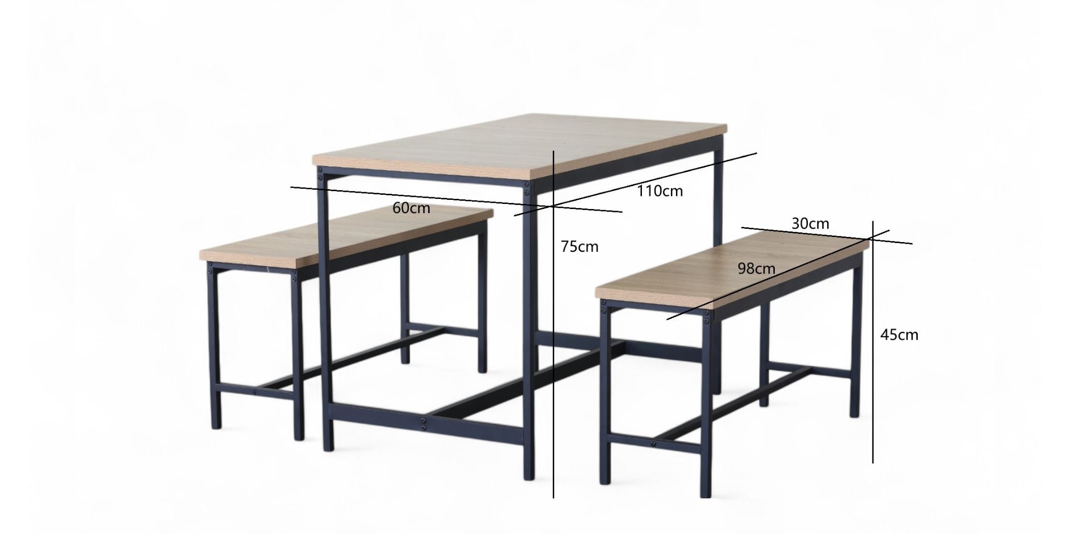 Vella Table & 2 Bench in Melamine Oak