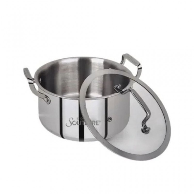 Solitaire TPCGL02 16cm SS Triply Casserole W/ Glass Lid "O"