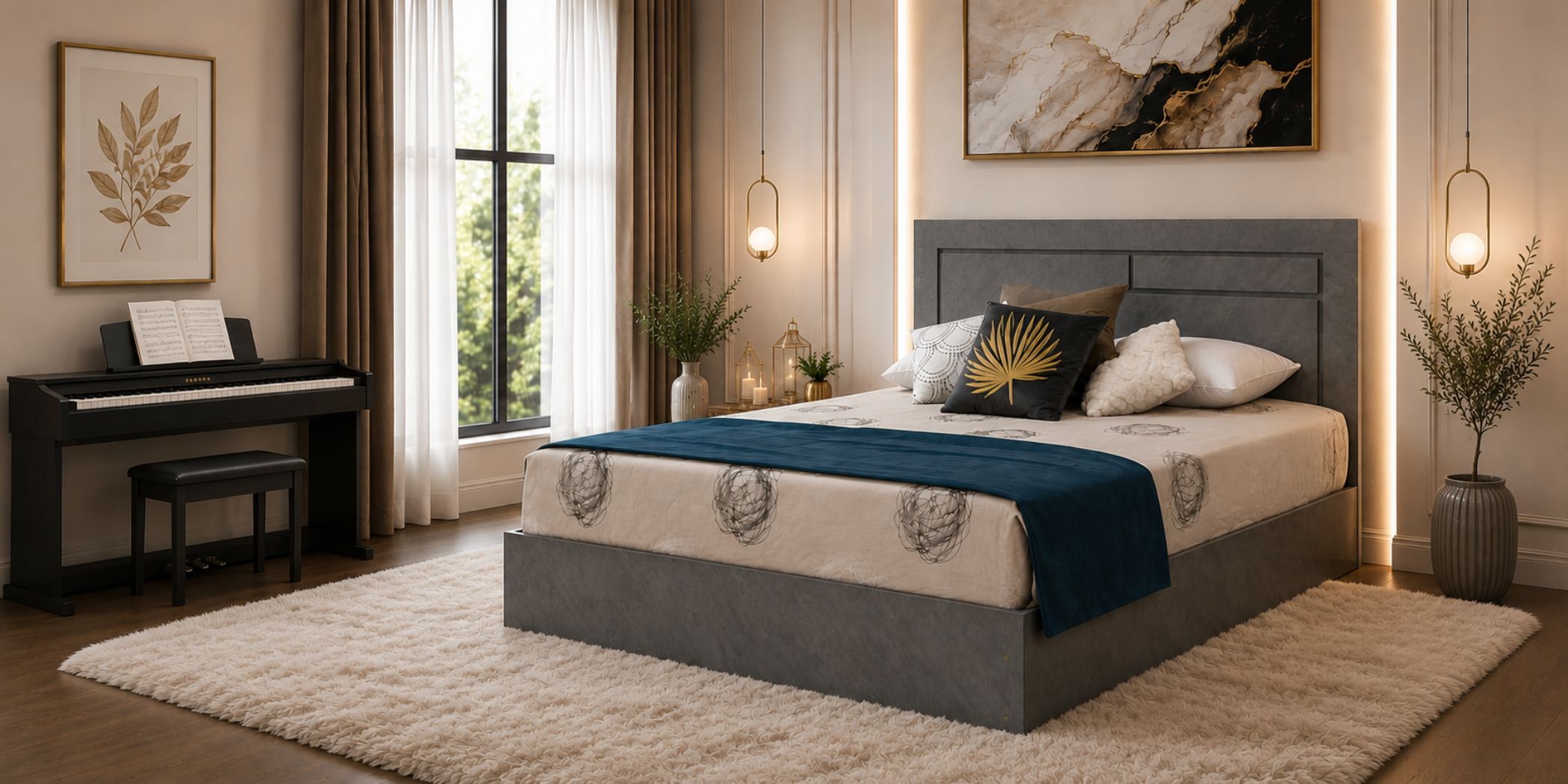 Willington Bed 180x200 cm In Plywood Dark Grey
