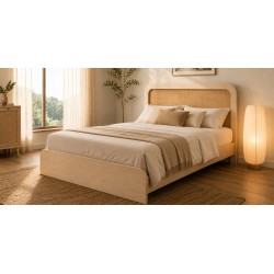 Cecilia Bed 180x200 cm In MDF Veneer & Rattan