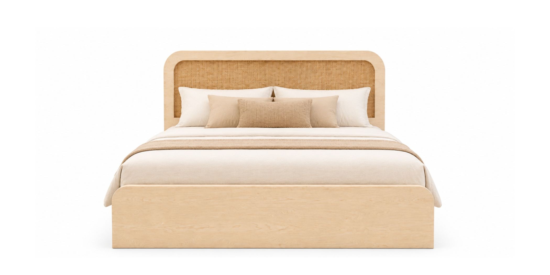 Cecilia Bed 180x200 cm In MDF Veneer & Rattan
