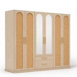 Cecilia Wardrobe 6 Doors In MDF Veneer & Rattan