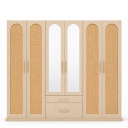 Cecilia Wardrobe 6 Doors In MDF Veneer & Rattan