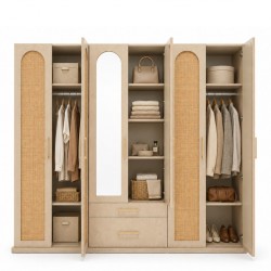 Cecilia Wardrobe 6 Doors In MDF Veneer & Rattan