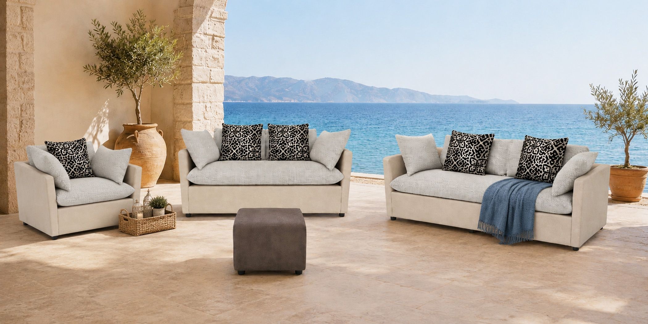 Helix 3+2+1+FREE OTTOMAN Fab Vixon Beige Leather