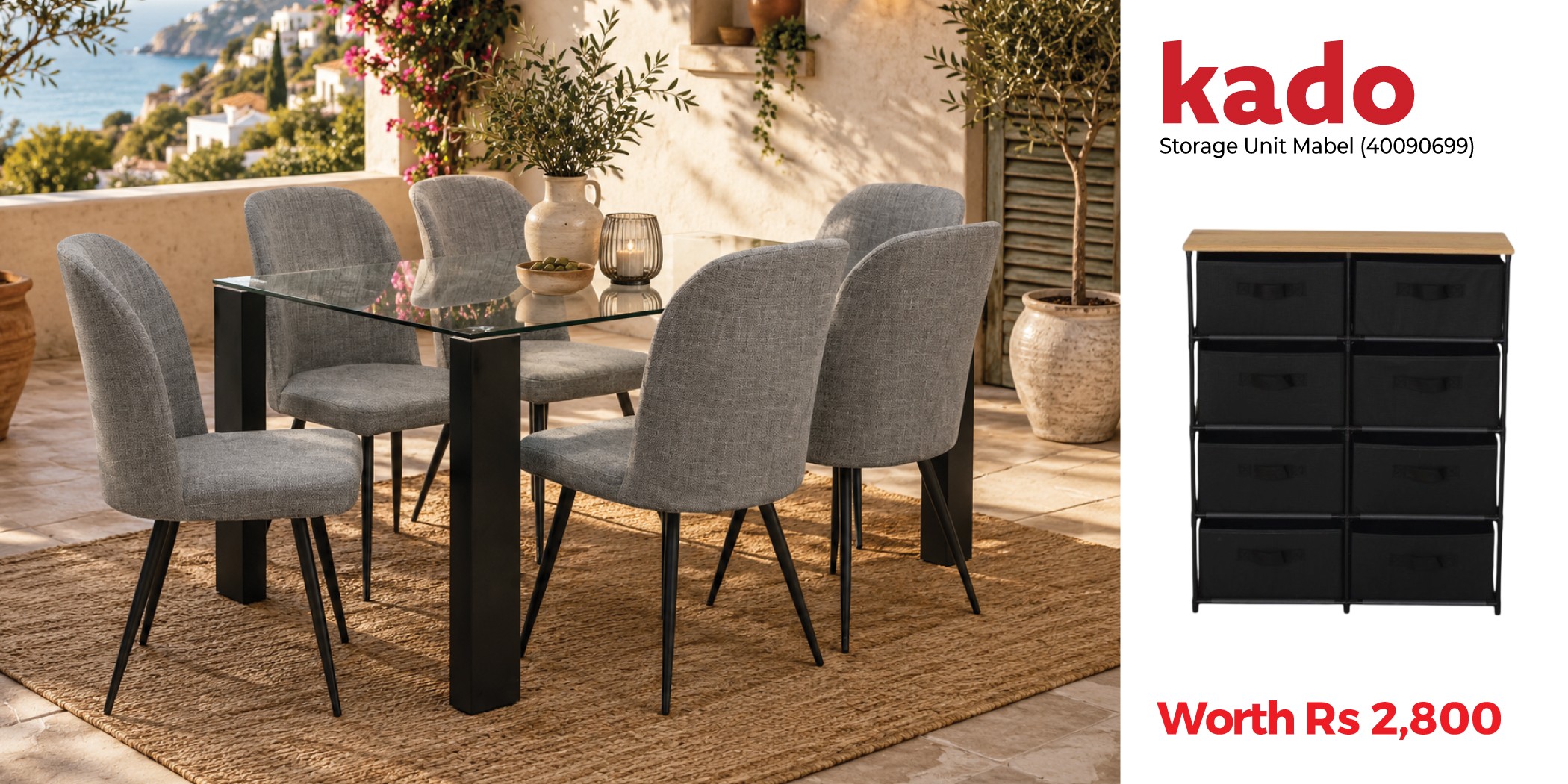 Alice Table and 6 Chairs & Free Mabel Storage Cabinet With Drawers In Melamine Oak