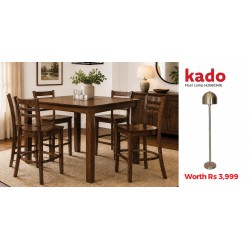 Lydon Table & 4 Chairs Walnut & Free Floor Lamp Metal 25x150cm
