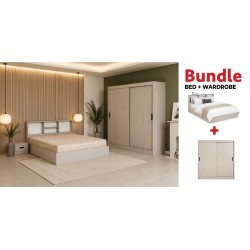 Curtis Bed 160x200 cm & Wardrobe Maple Grey In MDF