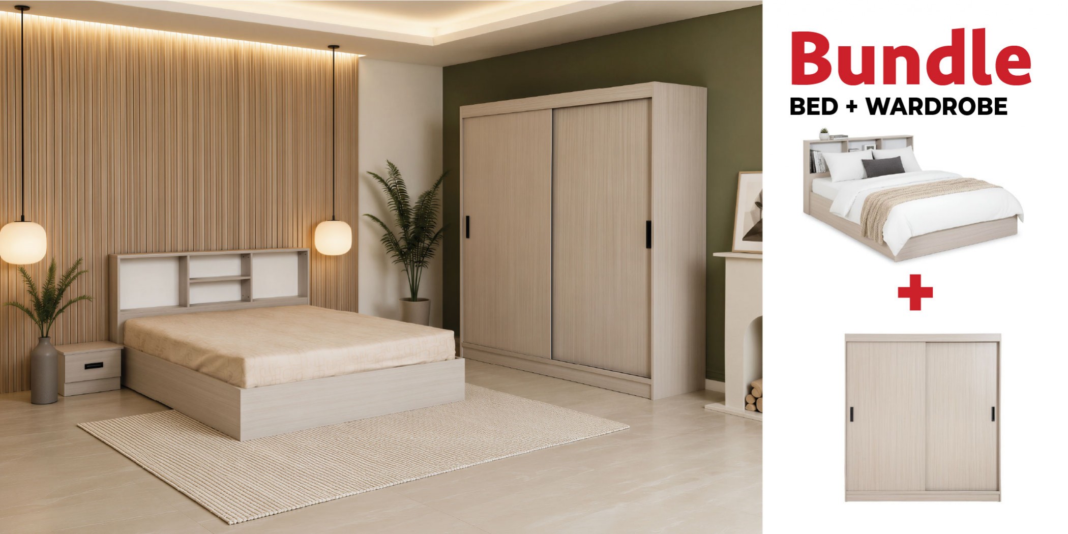 Curtis Bed 160x200 cm & Wardrobe Maple Grey In MDF