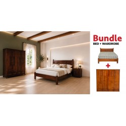 Canberra Bed 150x190 cm & Wardrobe Pine Brown Finish