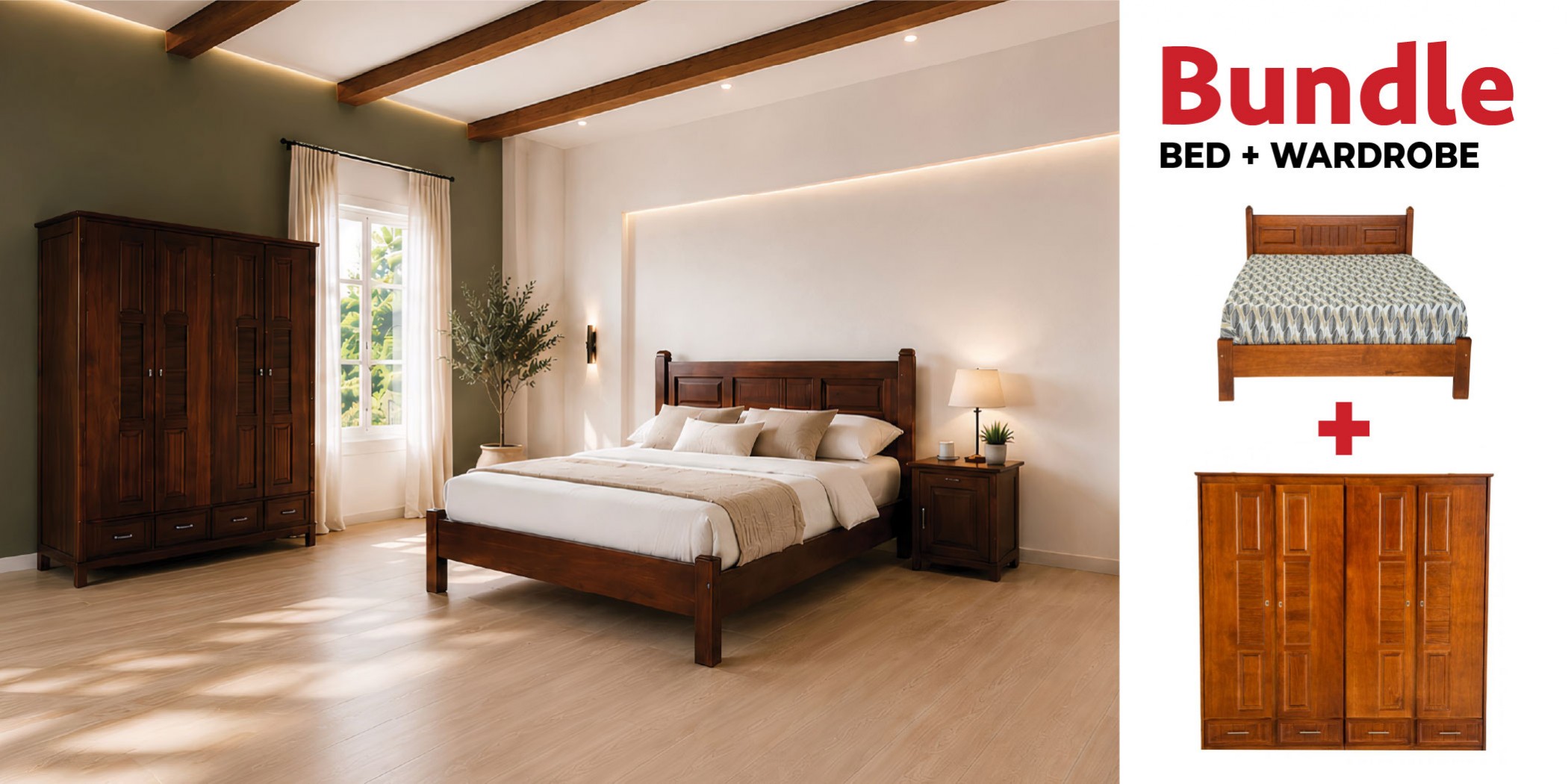 Canberra Bed 150x190 cm & Wardrobe Pine Brown Finish