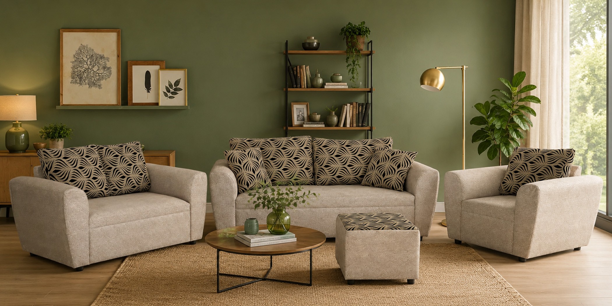 Lisa 3+2+1+ FREE Ottoman Fabric Burlap Brooklyn