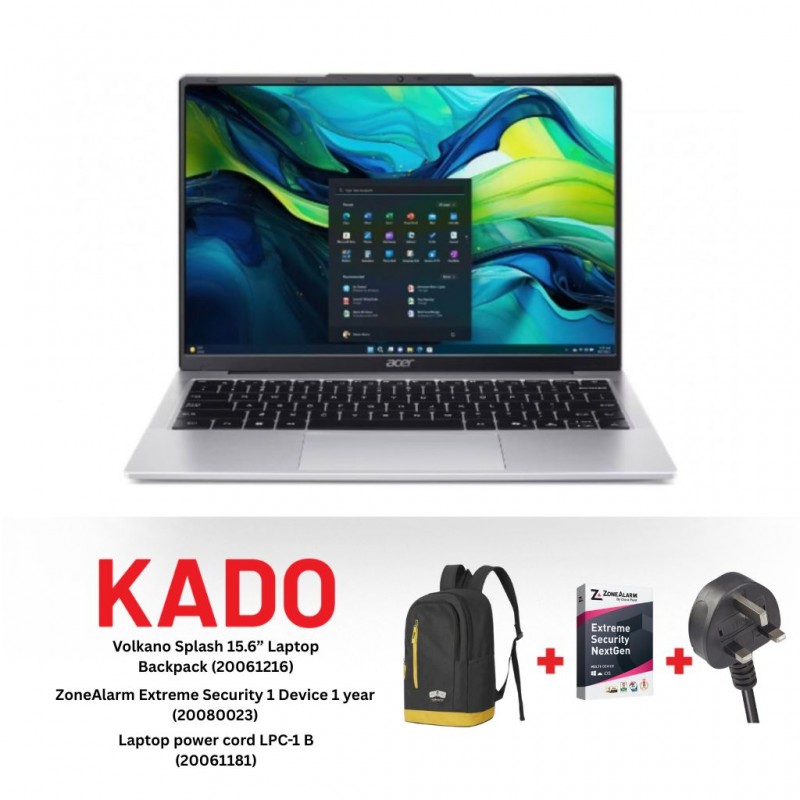 Acer Aspire Lite Intel® N100 processor & Free Volkano Splash 15.6” Laptop Backpack + ZoneAlarm Security + Power Cord