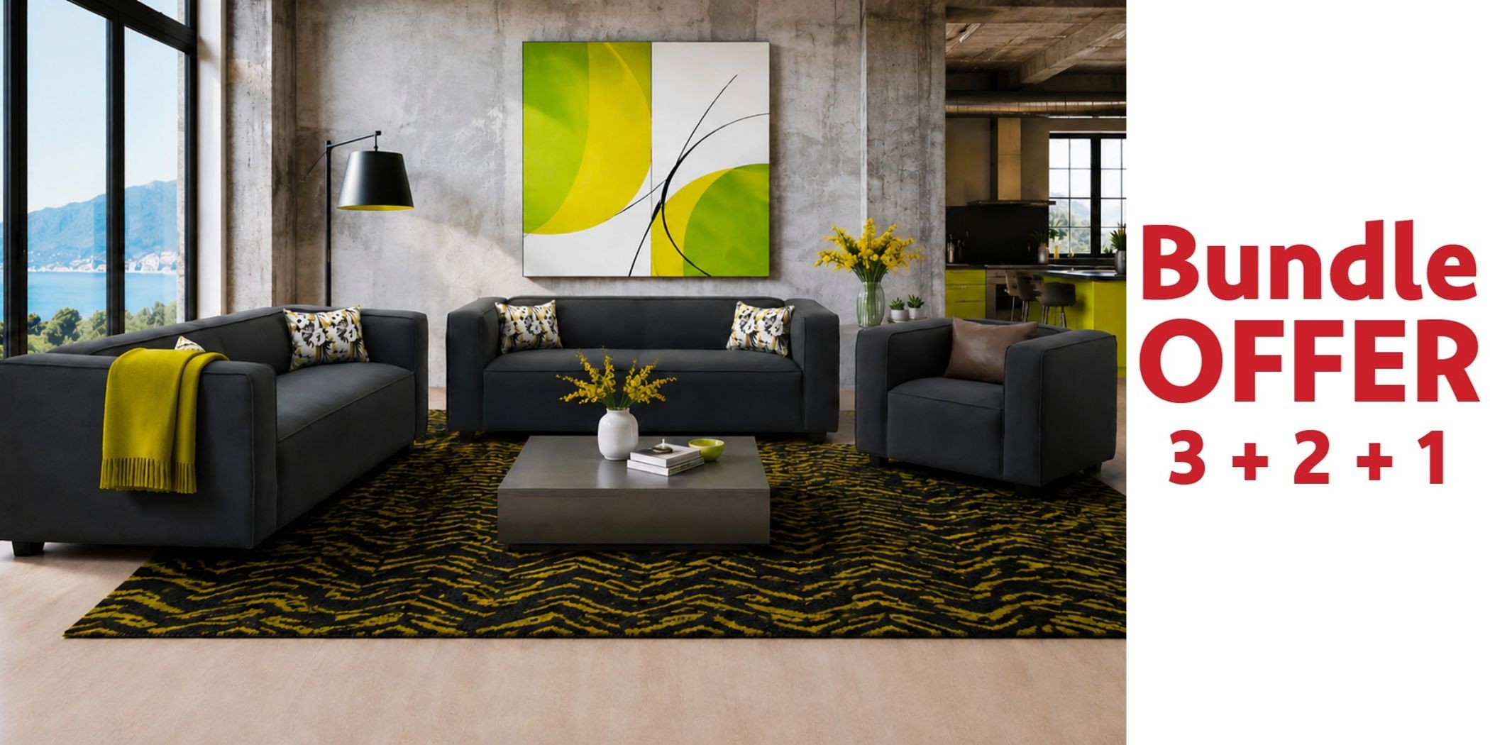 Joy 3 Seater + Joy 2 Seater +  Joy 1 Seater Sofa Vegan Leather Graphite