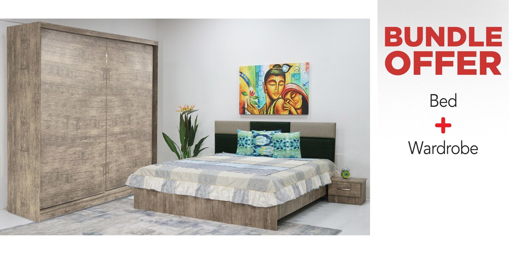 Ardmore Bed 180x200 cm + Ardmore Wardrobe Sliding Doors Antique Light
