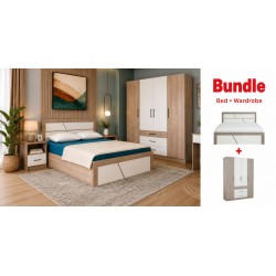 Latonia Bed 160x200 cm & Latonia Wardrobe 4 Drs Gouache & White