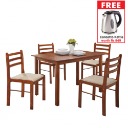 Amelia Table and 4 Chairs Brown MDF & Free Concetto CK-206 1.7L Kettle